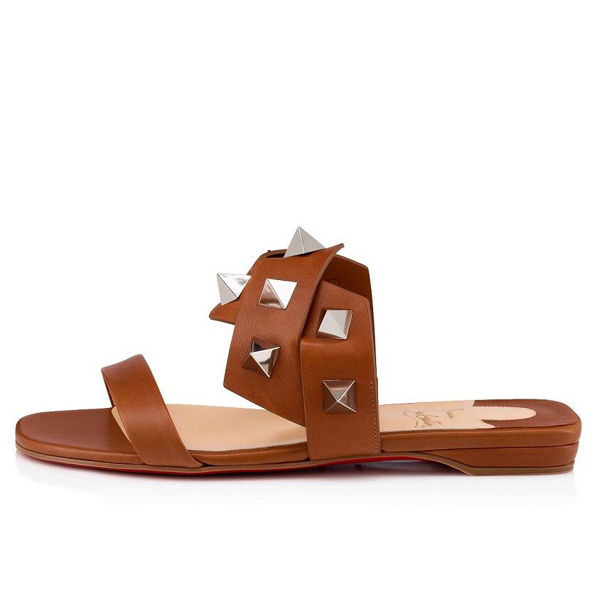 Women's Christian Louboutin Tina In The Desert Leather Flat Sandals - Cuir/Silver [3169-285]